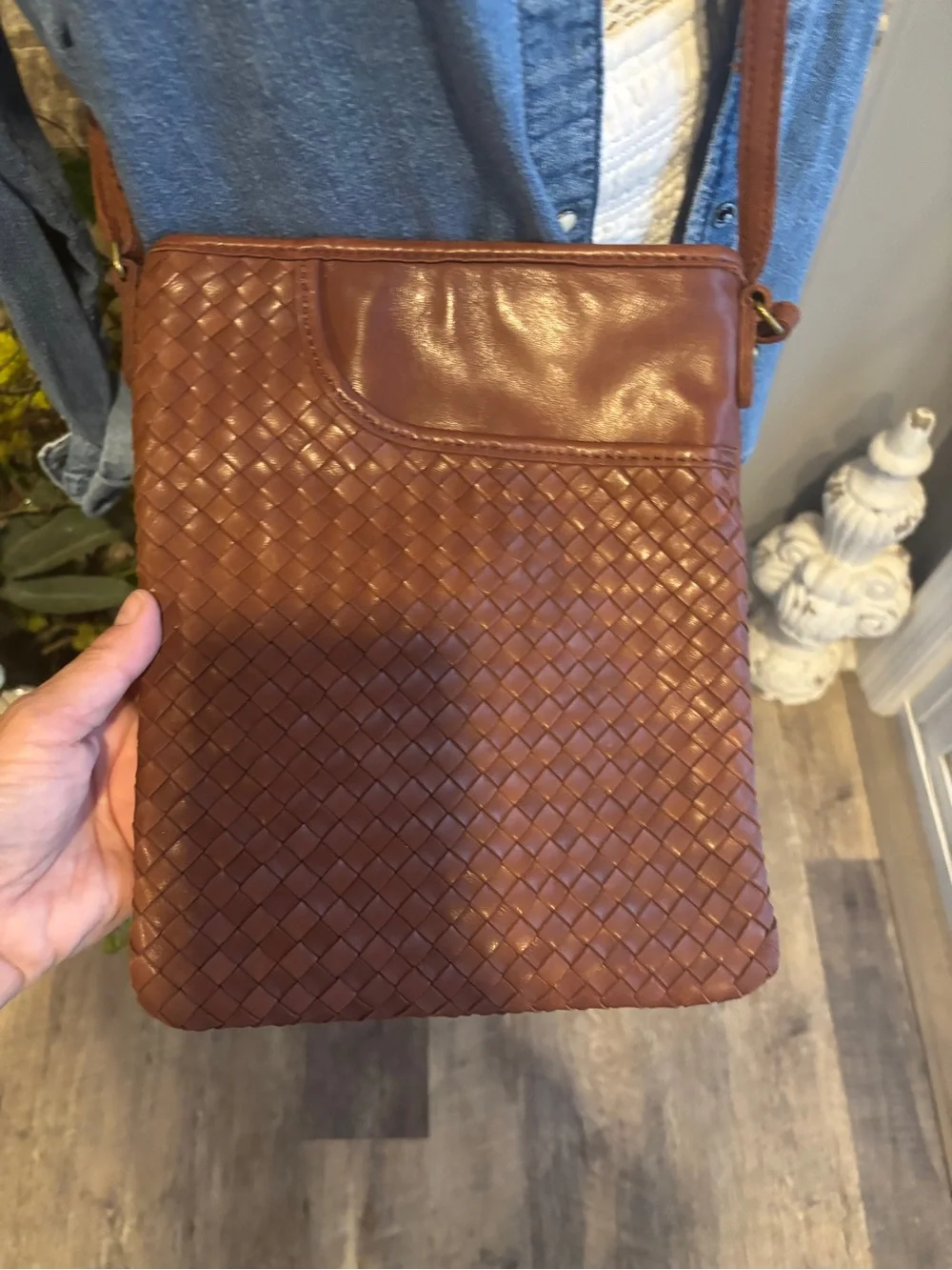 Margot Woven Buttery Soft Leather Messenger Bag - Chestnut Brown